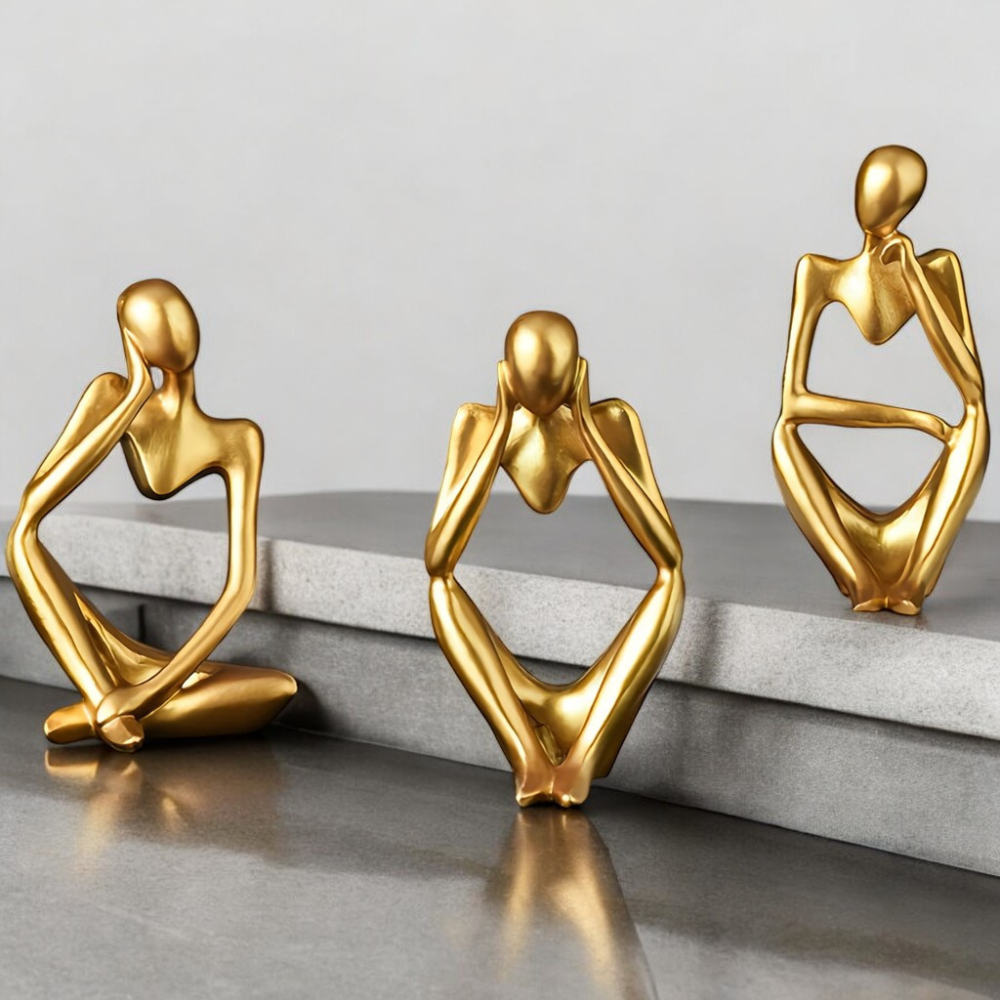 Kit Trio Estátuas Pensador Escultura Decorativa - Dourado, Branco e Preto em Oferta na Shopee