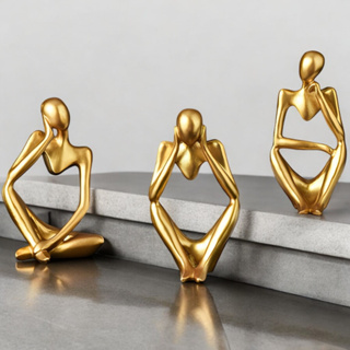 Kit Trio Estátuas Pensador Escultura Decorativa - Dourado, Branco e Preto em Oferta na Shopee