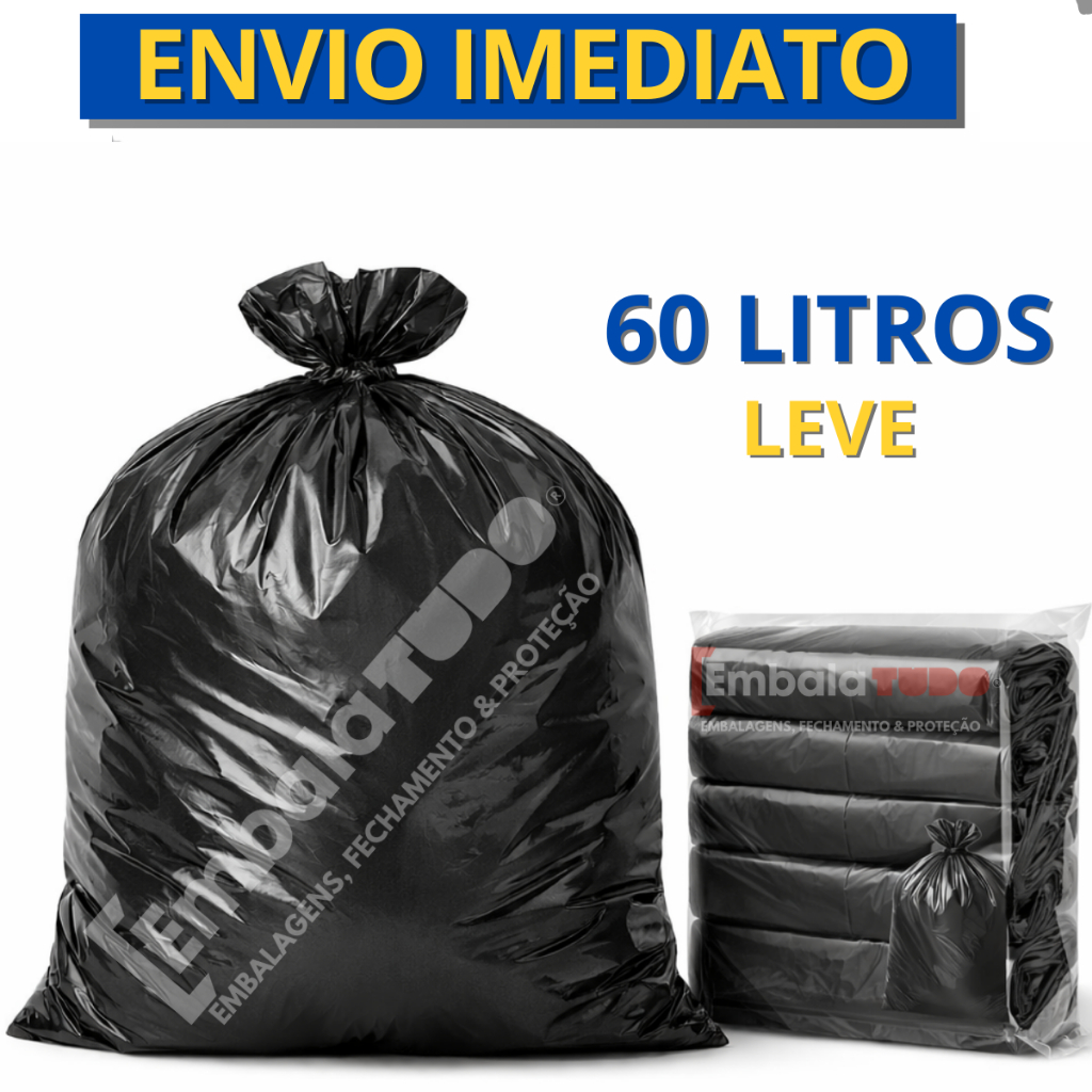 Saco de Lixo 60 Litros Preto Pacote com 50 ou 100 Unidades Direto da Fábrica em Oferta na Shopee