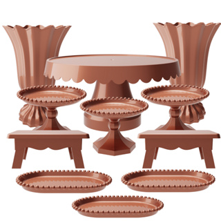 Kit Festa com 1 Boleira Popi Plus, 2 Vasos Popi, 2 Mesas, 3 Mini Boleiras Pérola e 3 Bandejas Pérola em Oferta na Shopee