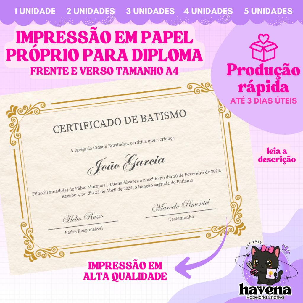 Certificado ou Diploma Impressão Colorida A4 em Papel Verge Branco 180g em Oferta na Shopee