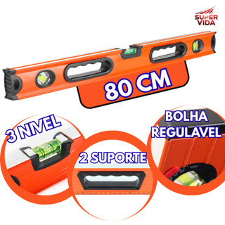 Nível Bolha Alumínio Prumo E Nível Com Imã 30/40/60/80/100cm 3 Bolhas para Obras Reformas