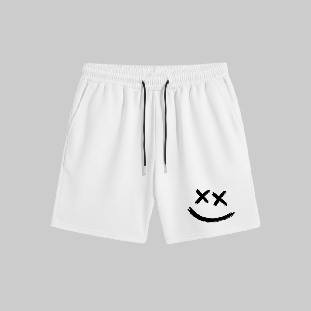 Short Moletom Masculino Streetwear Estampa Smile Casual Conforto Premium Moda Urbana Atual