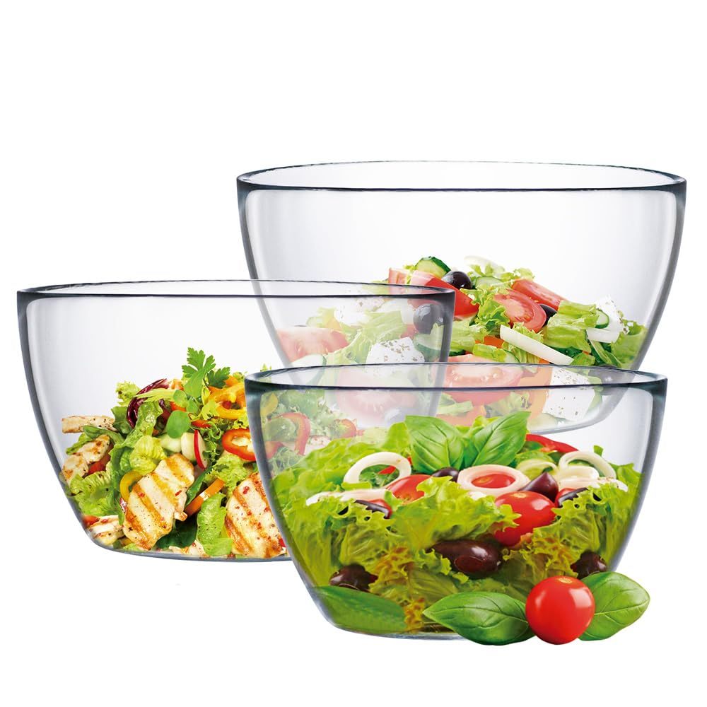 Ruvolo Saladeira Bowl, Bowl Tropical de Vidro, Multiuso P M e G 3 Peças