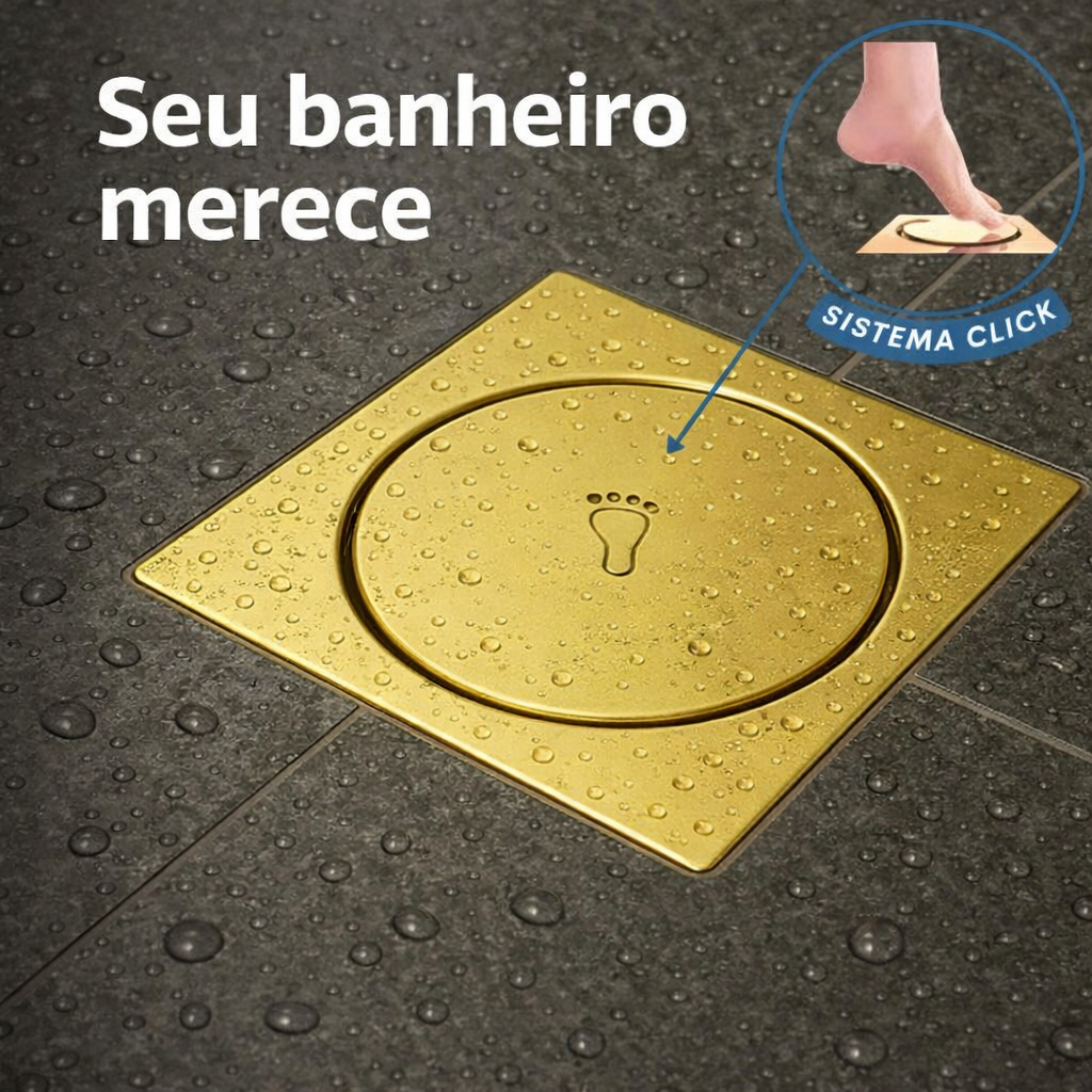 Ralo Click Dourado 10x10cm Veda Cheiro Sistema Pressão Banheiro Premium em Oferta na Shopee