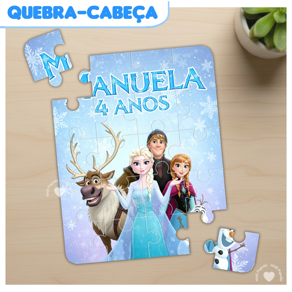 Quebra-Cabeça Frozen Princesas Nome e idade Personalizado Lembrancinha 20pçs Festa de aniversário Infantil