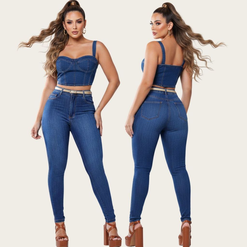 CALÇA JEANS FEM INTER COM CINTO PU 24570