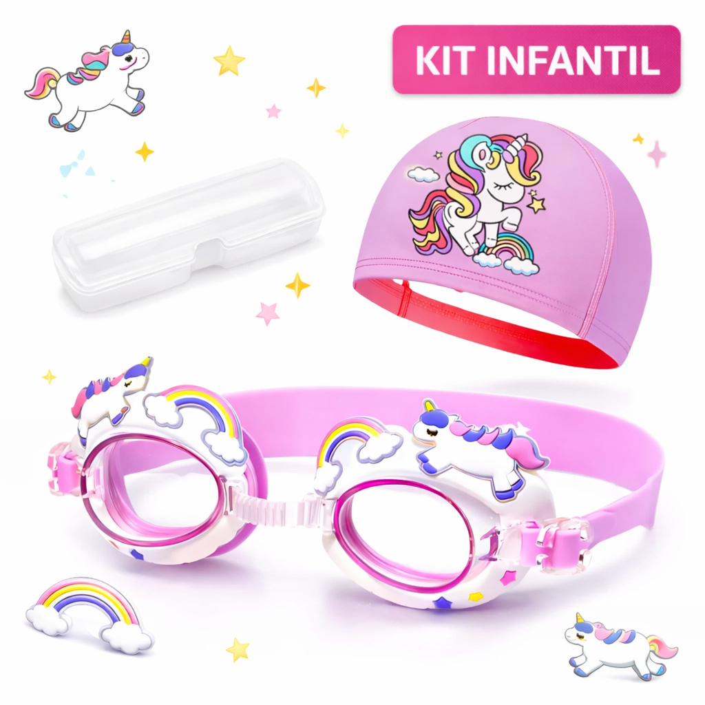 Kit Natação Infantil Óculos Touca Treino Estojo Piscina Criança