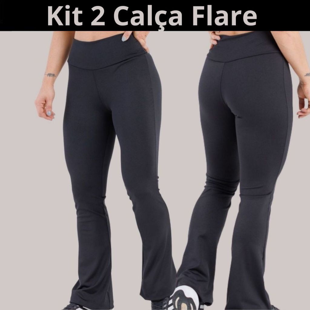 KIT COM 2 CALÇAS LEGGING FLARE BÁSICA 90122-K2 em Oferta na Shopee