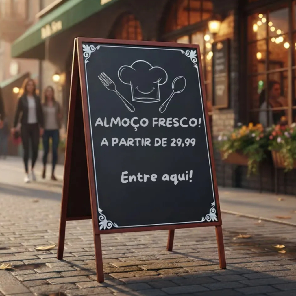 Cavalete Quadro Restaurante Bar Loja Comercio 70x50cm Dupla Face Mogno Preto Souza para Calçada Vitrine em Oferta na Shopee