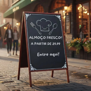 Cavalete Quadro Restaurante Bar Loja Comercio 70x50cm Dupla Face Mogno Preto Souza para Calçada Vitrine em Oferta na Shopee