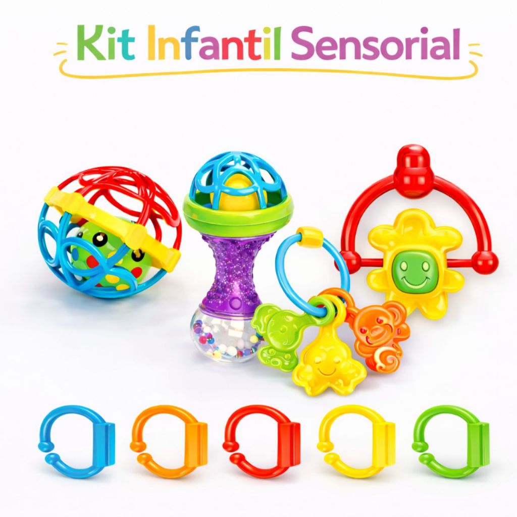 Kit Brinquedo Infantil Sensorial Mordedor Chocalho Bebes Brinquedo Divertido