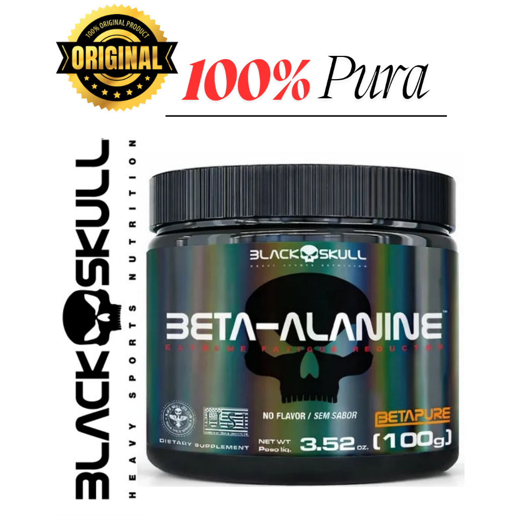 Beta Alanina Black Skull 100g Betapure 100% Pura Sem Sabor Performance Original Mais resistência