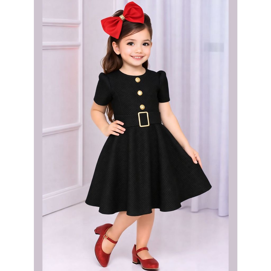 Vestido Infantil Menina Godê Manga Princesa Com Cinto Moda Evagélica