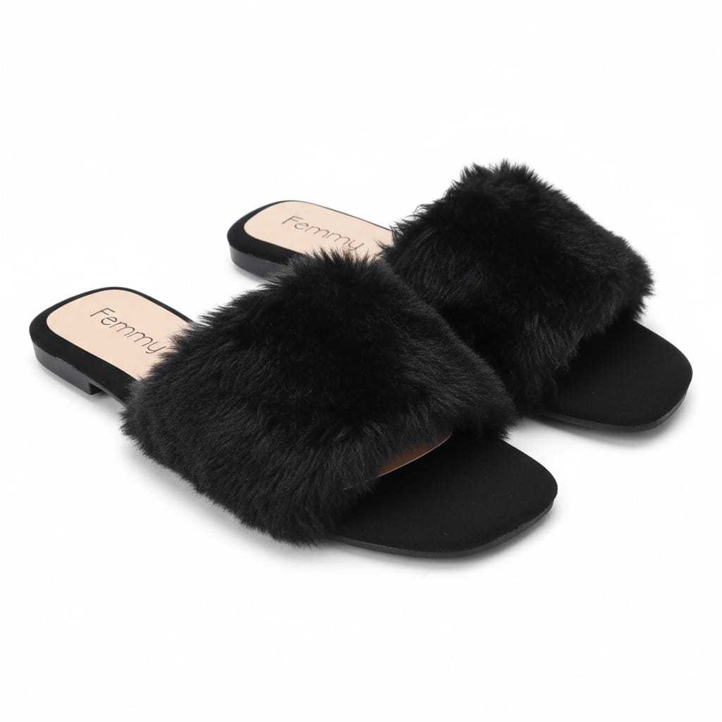 Pantufa Rasteirinha Pelúcia Luxo, Bico aberto, Rasteira com Pelinho Feminina - Chinelo de Quarto,  Do 34 ao 40