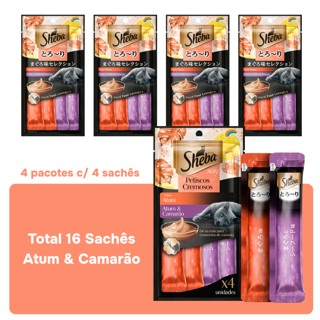 Imagem Petisco para Gatos Sheba Cremoso sabor Atum e Camarão - 16 unidades