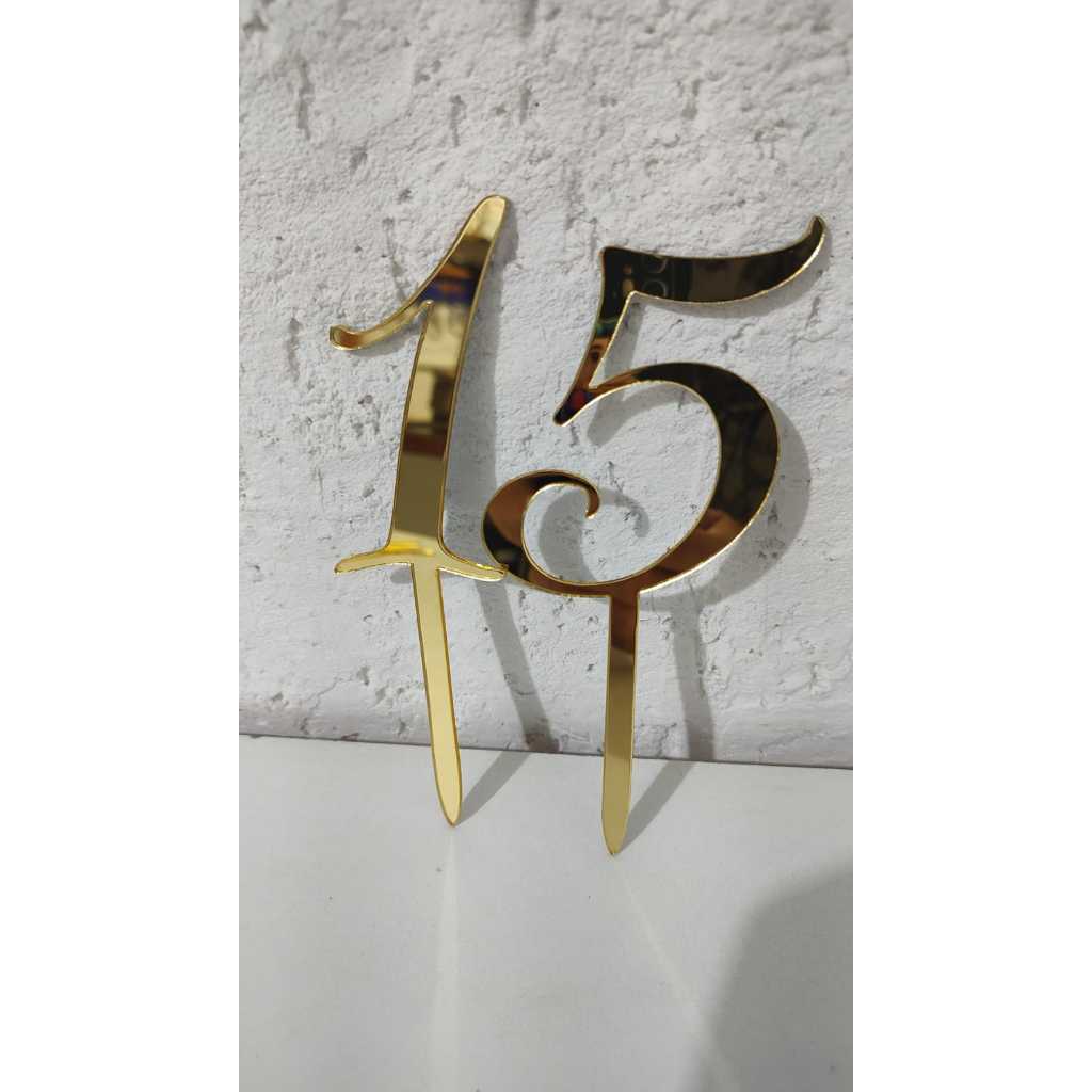 Topo de Bolo de aniversário idade com 2 Numeros em acrilico dourado espelhado — imagem 2 de 2