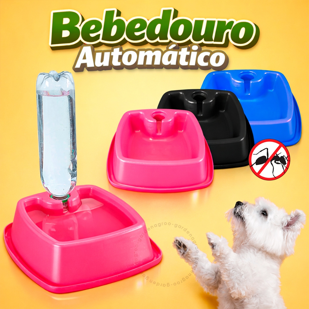 Kit 2 Ou 1 Bebedouro Automático Quadrado Anti Formiga 900ml Cães Gatos Suporte Garrafa Higiene Pet