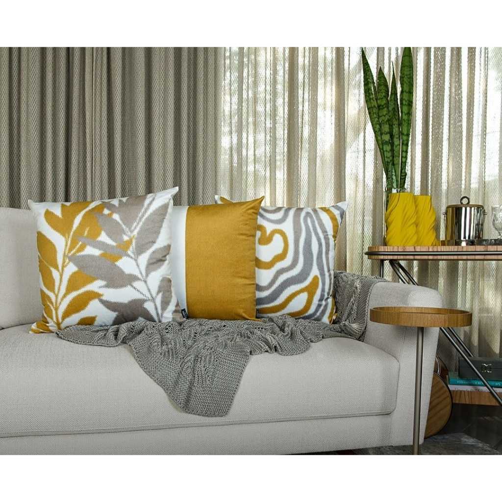 Kit 3 Capas de Almofada Veludo Luxor 50x50 Belchior Decorativa Amarelo Cinza Sofá