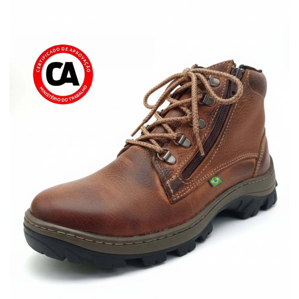 Bota Masculina Couro CA Zíper Lateral 38 ao 45| Coturno Reforçado Trabalho