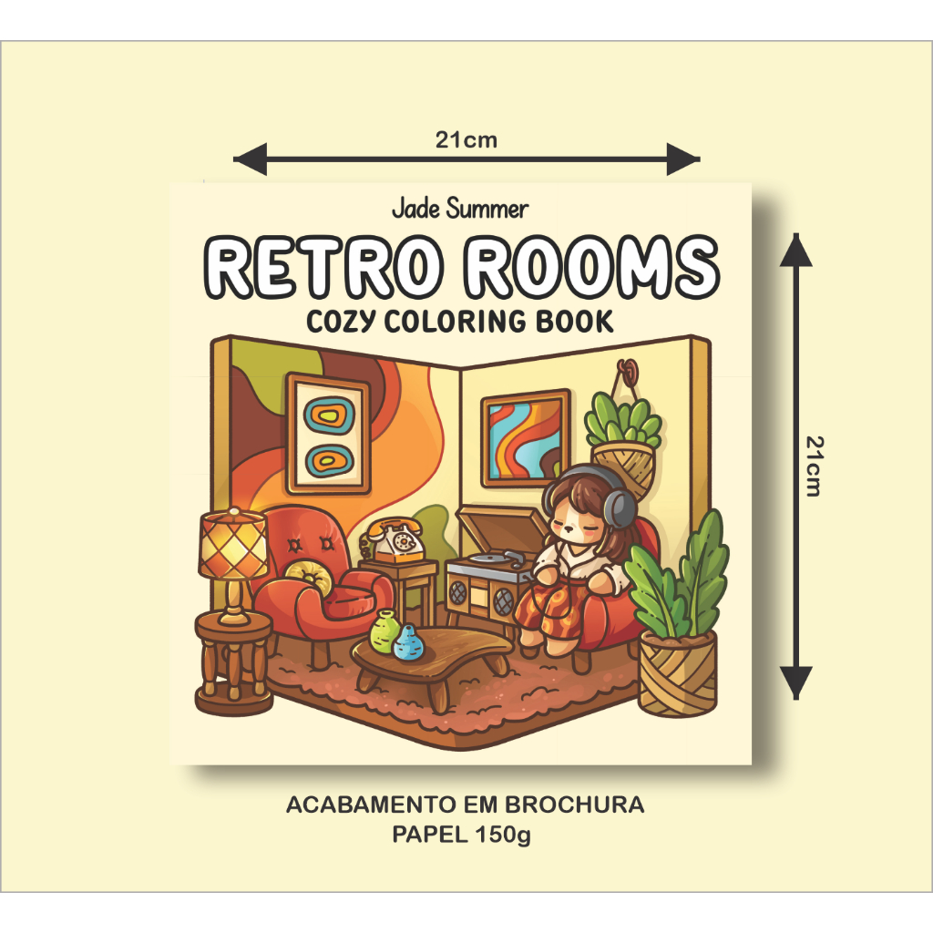Livro de Colorir RETRO ROOMS com 44 Páginas de 21x21cm 150g em Oferta na Shopee