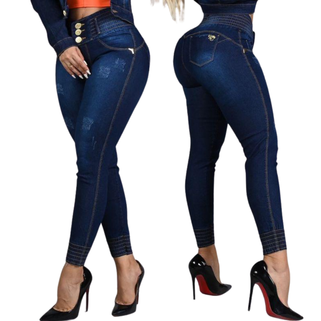 Calça Jeans Feminina Skinny Cintura Alta Modeladora Com Botões Levanta Bumbum Confortável Modela e Valoriza o Corpo em Oferta na Shopee