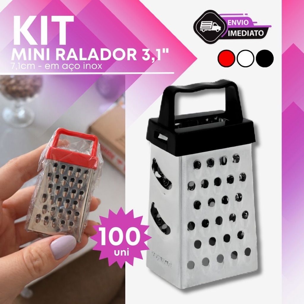 Mini Ralador 4 Faces 3,1'' para Cozinha Inox Compacto Manual Utensílio Resistente - 90, 95, 100 und