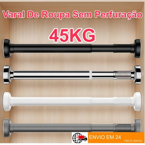 Imagem Metal Porta Cortina Multiuso Box Varão Bastão Para Banheiro de Extensível Universal Guarda-roupa e secador de roupas Aju