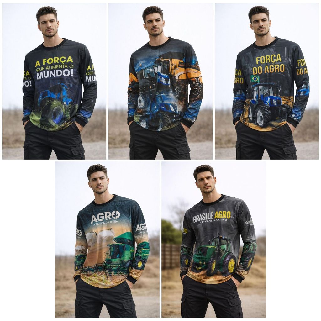 Camiseta Proteção Solar UV Agro Rural Trator Colheita Soja Trator Soja Forca Do agro