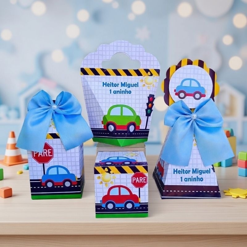 PEGUE E MONTE- Kit Caixas Carrinhos - Transporte - Personalizados - Lembrancinha - Festa - Aniversário - Decoração