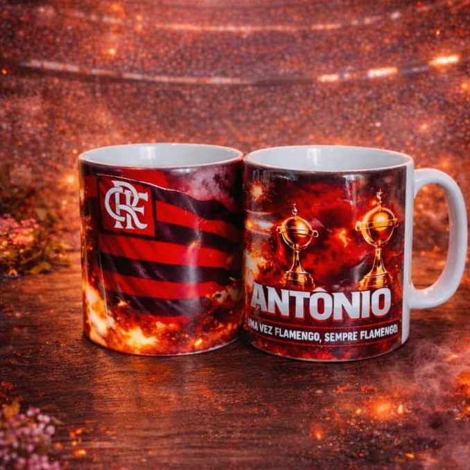 Caneca de Porcelana Flamengo Personalizada com Foto e Nome ,de brinde leva uma caixinha para caneca