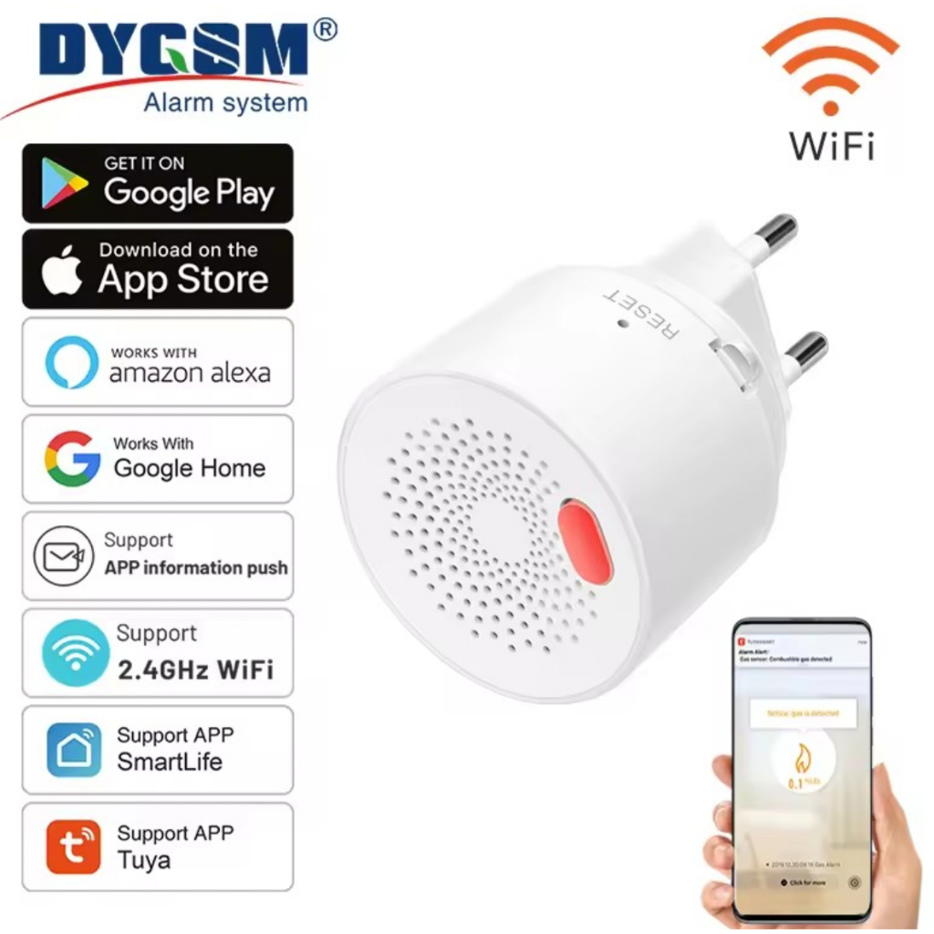 Sensor de Vazamento de Gás Natural e GLP Tuya Smart Home 2.4G para residências, detector de vazamento