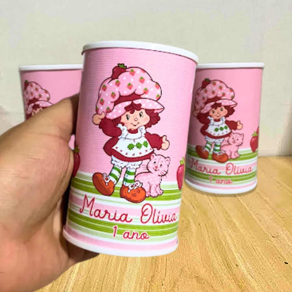Cofrinho Personalizado Moranguinho 6x9,5cm | Lembrancinha Festa Infantil | Aniversário Menina | Fazemos Todos os temas