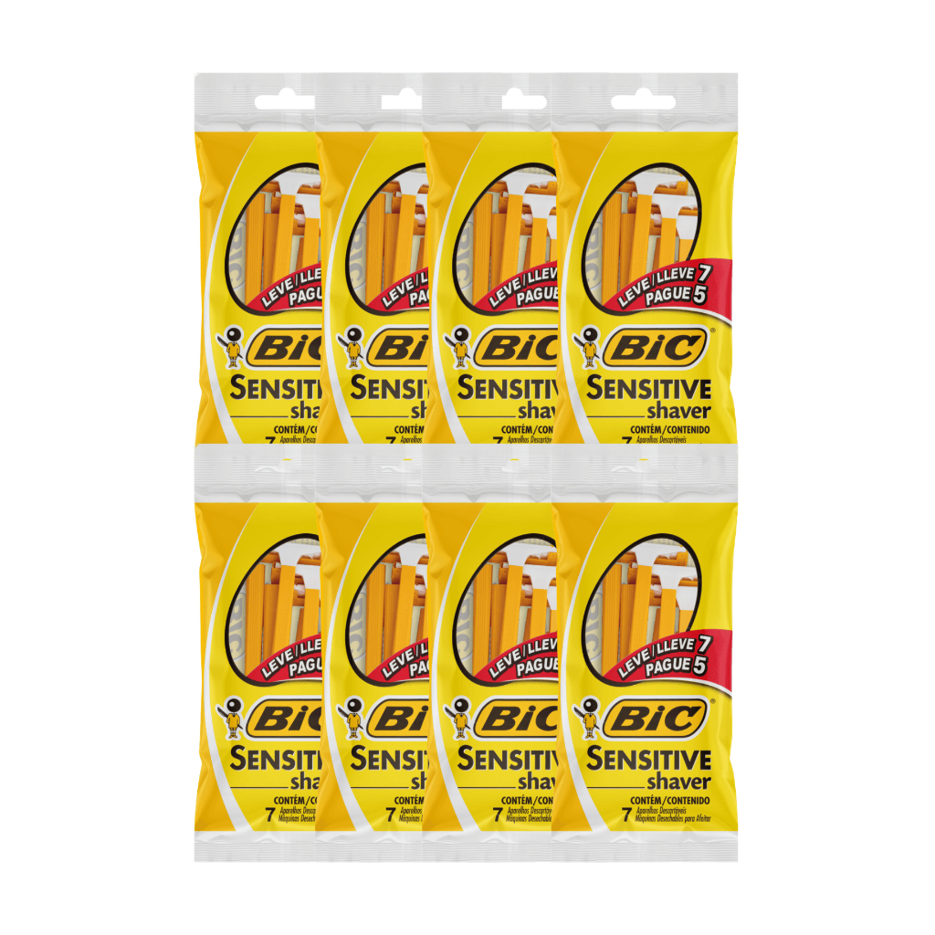 Kit 56 Barbeadores BIC Sensitive 8x7 Unidades – Aparelho de Barbear Descartável para Pele Sensível