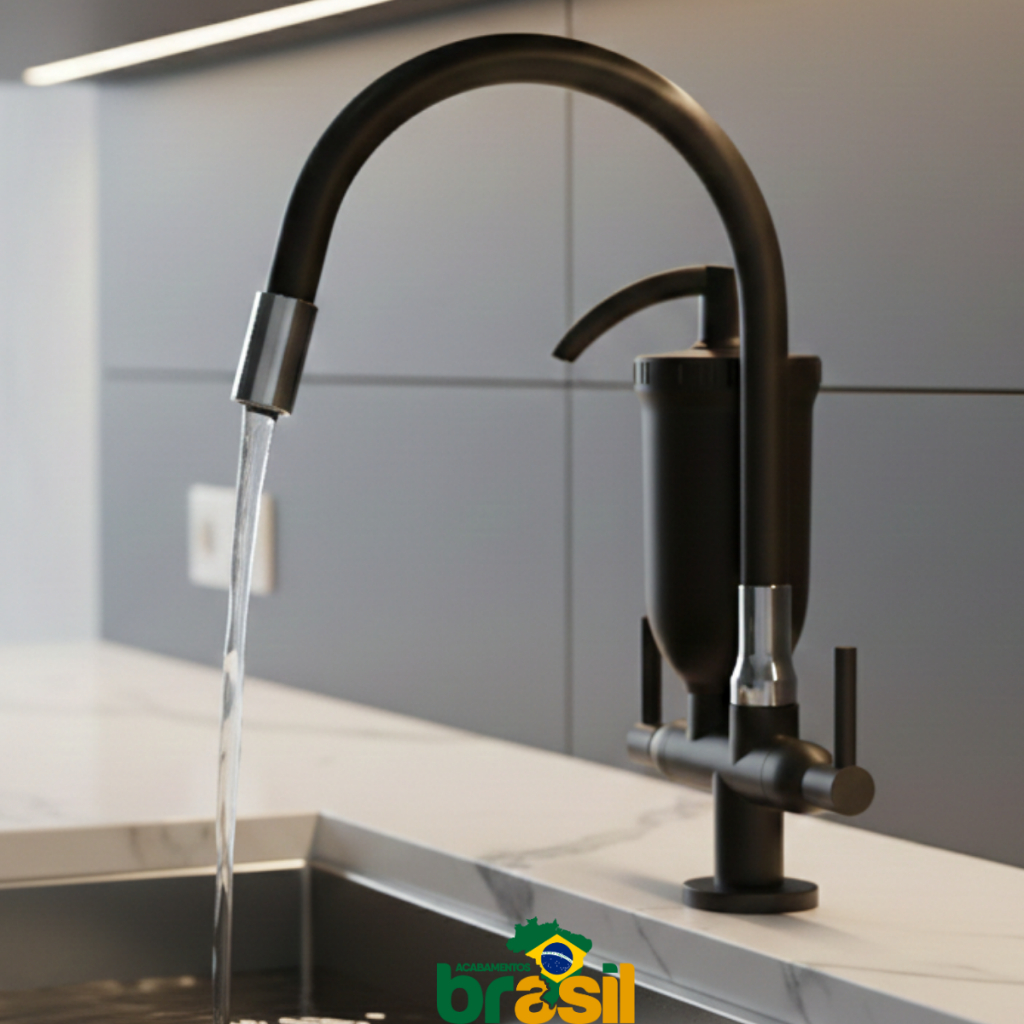 Torneira filtro bancada pia purificador flexivel torneira cozinha preta refil vela carvão ativado