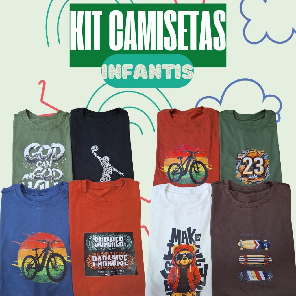 Kit 2 Camisetas Juvenil Menino Peças Alta Qualidade Promoção Cores e Estampas Variadas Sortidas