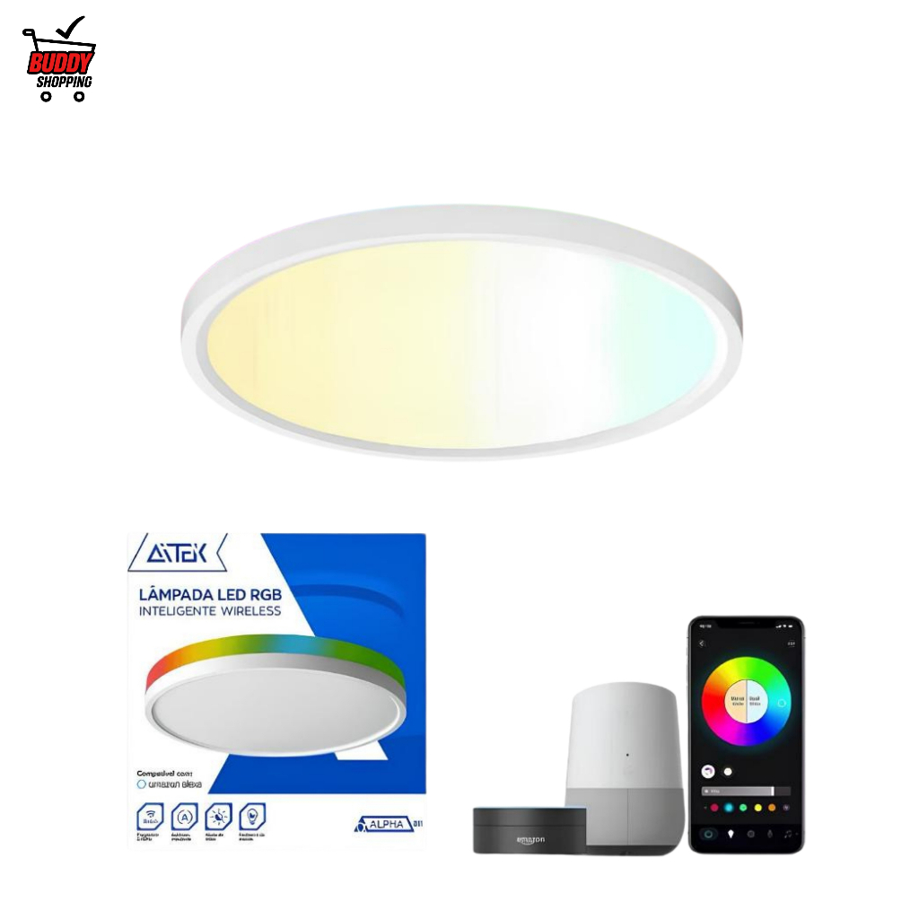 LÂMPADA RGB INTELIGENTE | Plafon LED Embutir 30cm WiFi Voz Alexa Google em Oferta na Shopee