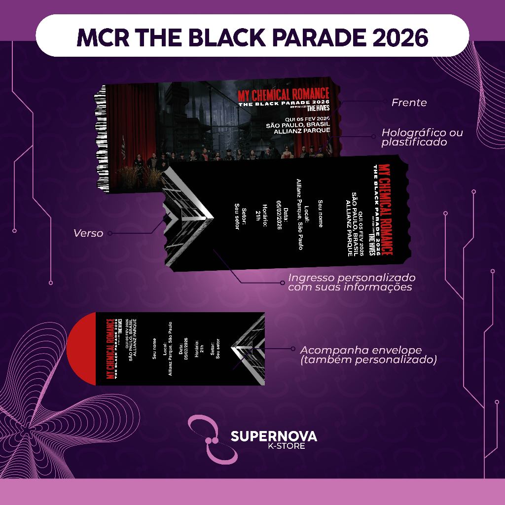 INGRESSO TICKET PERSONALIZADO SHOW MCR MY CHEMICAL ROMANCE THE BLACK PARADE 2026 IN SÃO PAULO BRASIL (FANMADE) em Oferta na Shopee