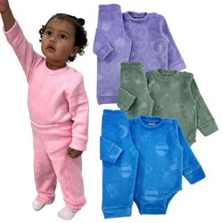 Conjunto Body Bodie e Calça Fleece Manga Longa Bebê Baby Inverno Menino Menina em Oferta na Shopee