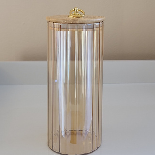 Pote de Vidro Hermético AMBAR CANELADO  (G)  Porta Mantimentos Tampa Bambu ARGOLA Dourada 1050ML em Oferta na Shopee