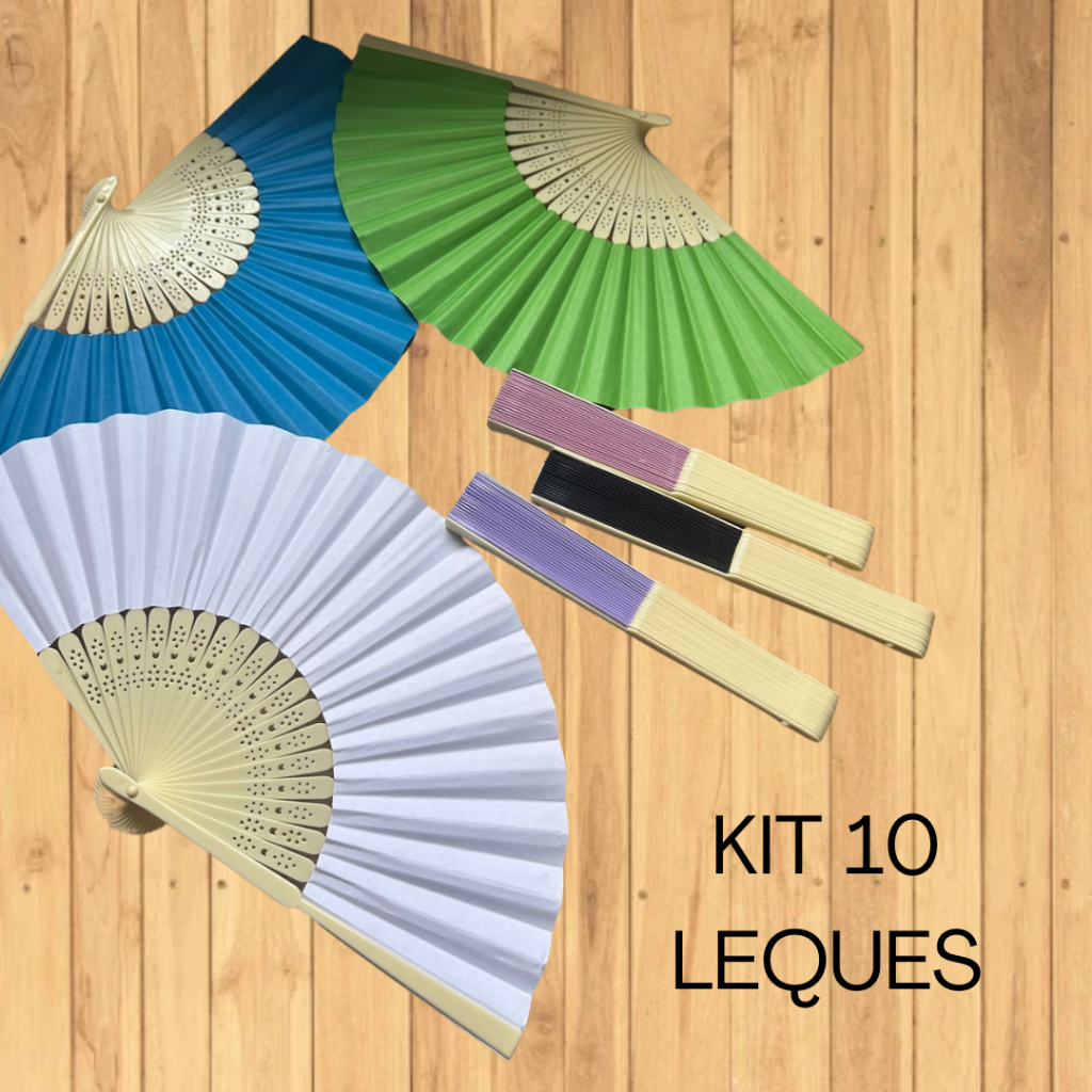 Kit 10 Leques De Papel Bambu Lembrancinha Enfeite Elegante
