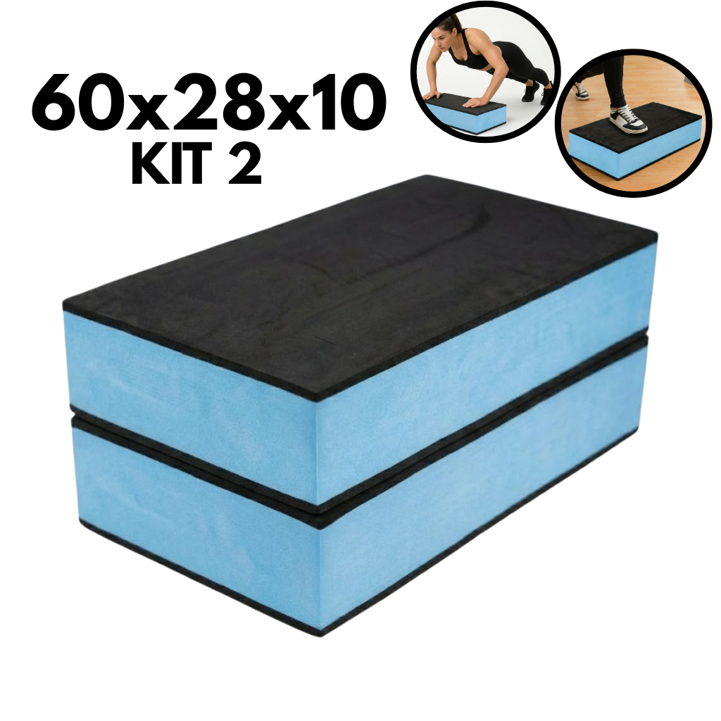 Kit 2 Step Academia 60x28x10 Base Lisa Duplo Fitness Jump Box Circuito HIIT Reabilitação Agachamento Glúteo EVA Estepe