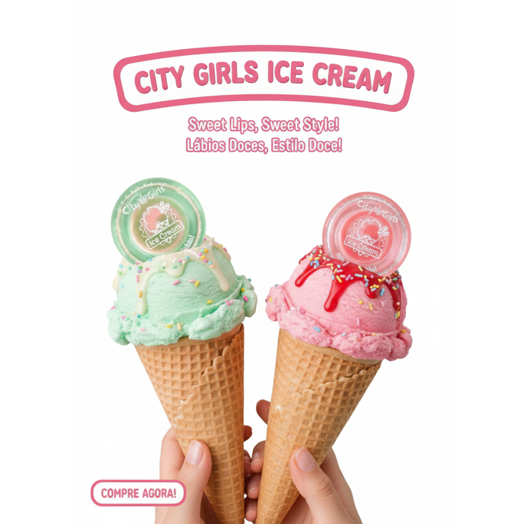 Máscara Labial Hidratante City Girls Ice Cream | Oleo de Coco e Extrato de Aloe Vera