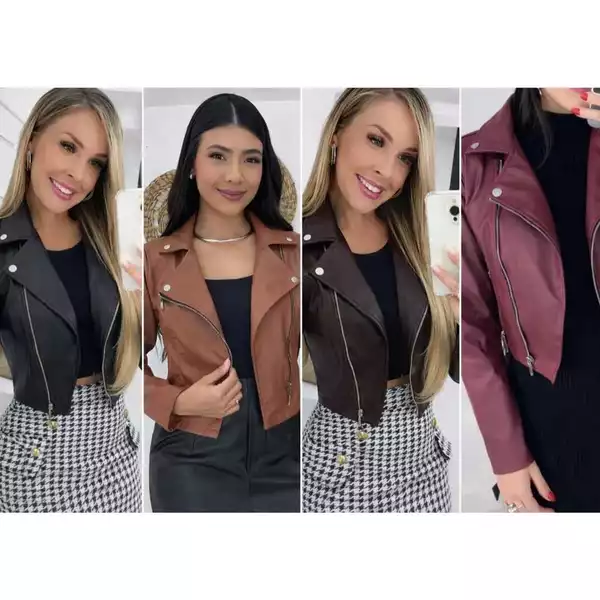 Jaqueta Feminina Couro Fake com Zíper e Botões – Modelo Moderno e Elegante