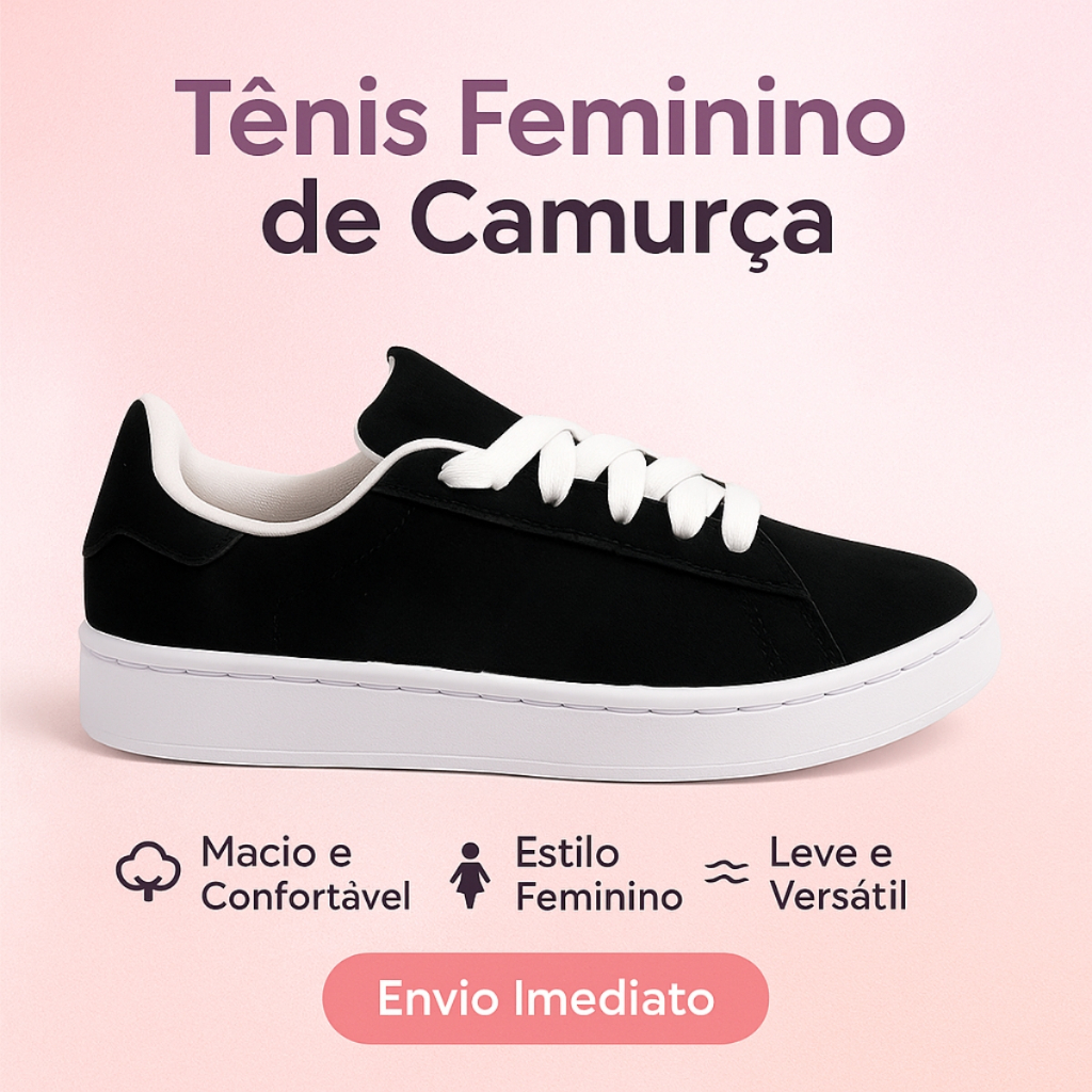Tênis Feminino Camurça Estilo Skate – Ideal para Quem Curte Conforto e Personalidade em Oferta na Shopee