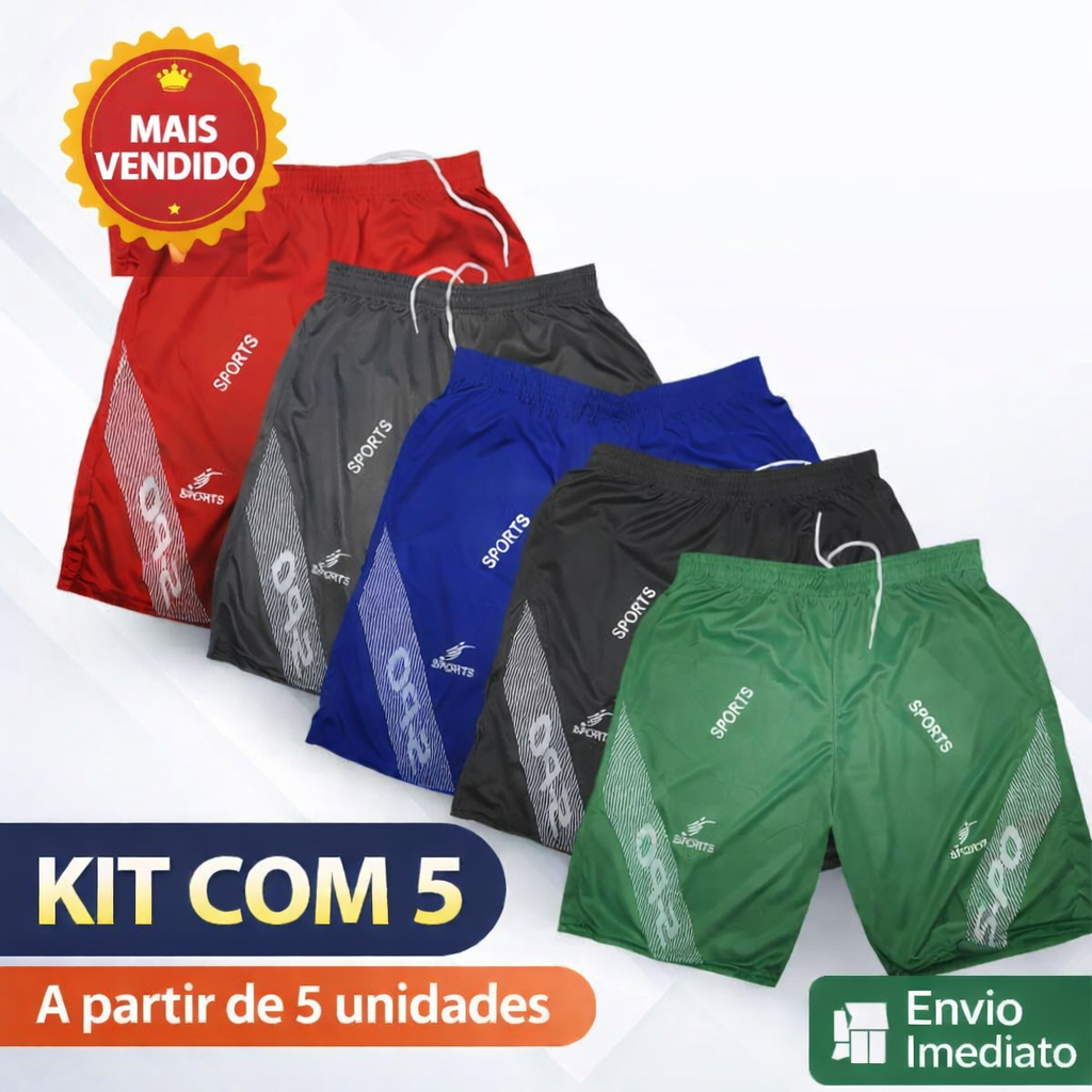 Kit 5 Bermudas Shorts Masculina Poliéster Calção Academia Esportiva Esportivo Preço de Fábrica | 468-5| Oferta