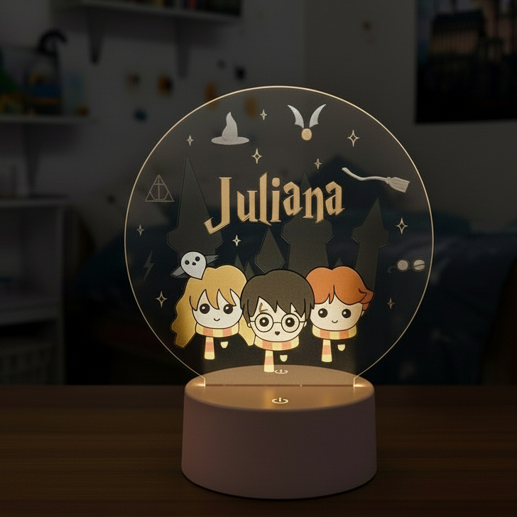 Luminária Harry Potter Com Nome Personalizado Decoração Geek Harry Hermione Rony Presente Fã Série em Oferta na Shopee