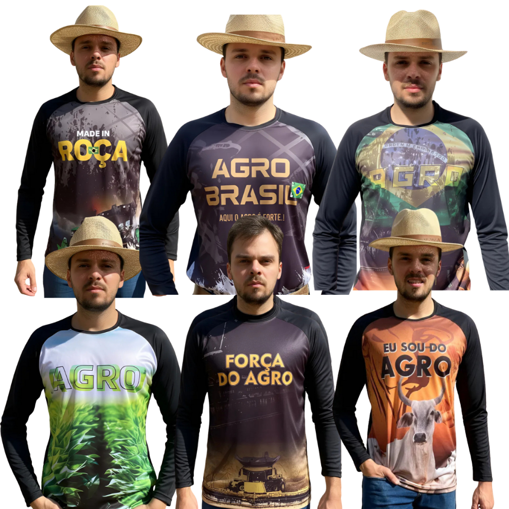 Kit 6 Camisas Agro Manga Longa Proteção Uv 30+ Agricultura Trator Bikewear Pecuária