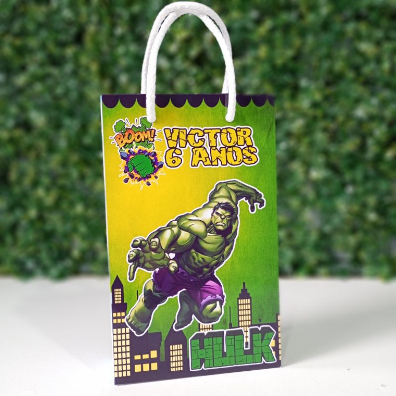 10/15/25 SACOLINHA SURPRESA HULK LEMBRANCINHA PERSONALIZADA FESTA INFANTIL ANIVERSÁRIO PEGUE E MONTE MIMO PERSONALIZADO