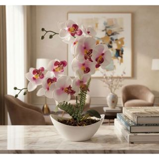 Orquídea Artificial Em Vaso Espelhado quadrado Arranjo em Oferta na Shopee